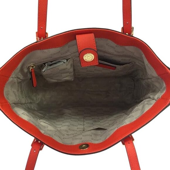 Michael Kors Jet Set Travel Tote Bag Mandarin Orange Leather EUC - Picture 9 of 11
